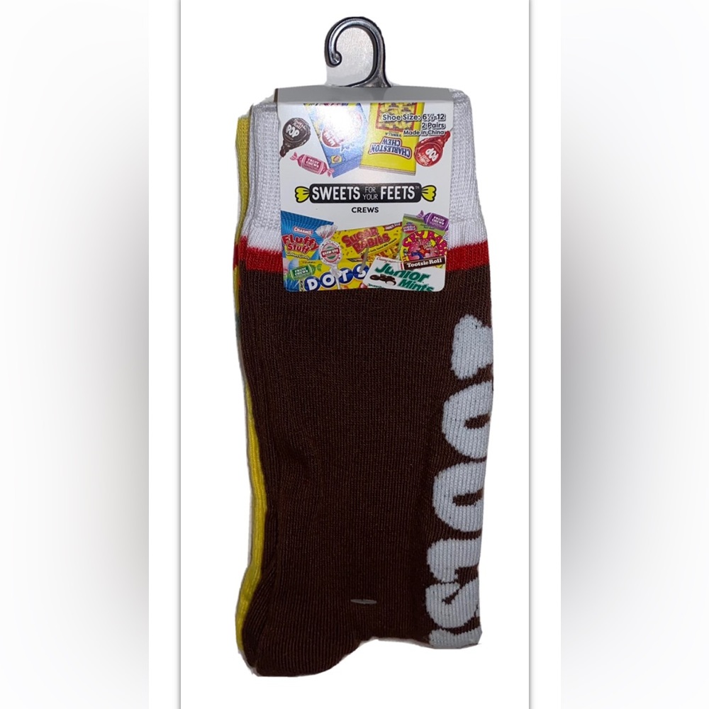 Tootsie Roll & Dots Candy Crew Socks 2 Pair Men 6.5-12 Brown Yellow w Logo NEW!